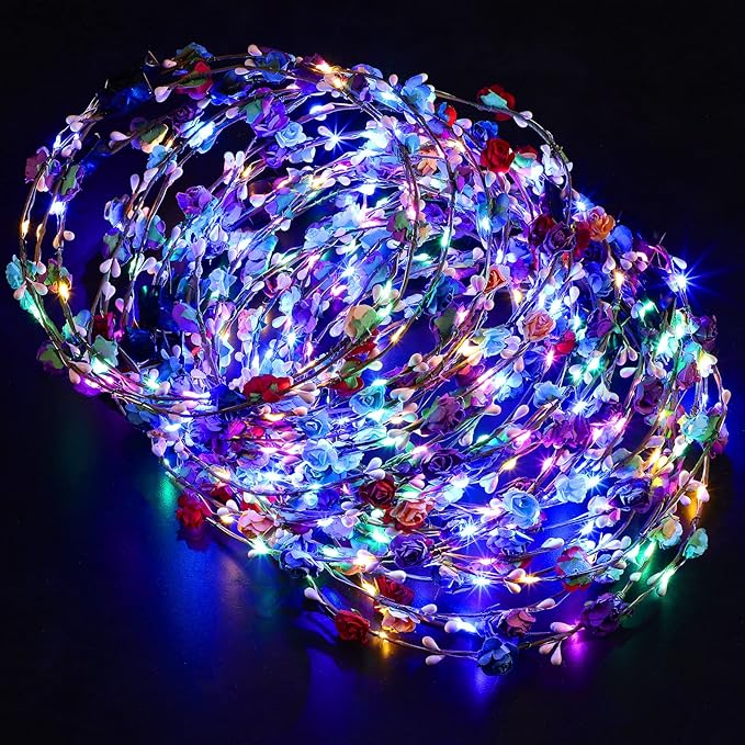 Janinka 30 Pcs LED Flower Crown Headbands Light up Headband Flower Wreath Floral Glowing Fairy Crown for Women Carnival Bi...