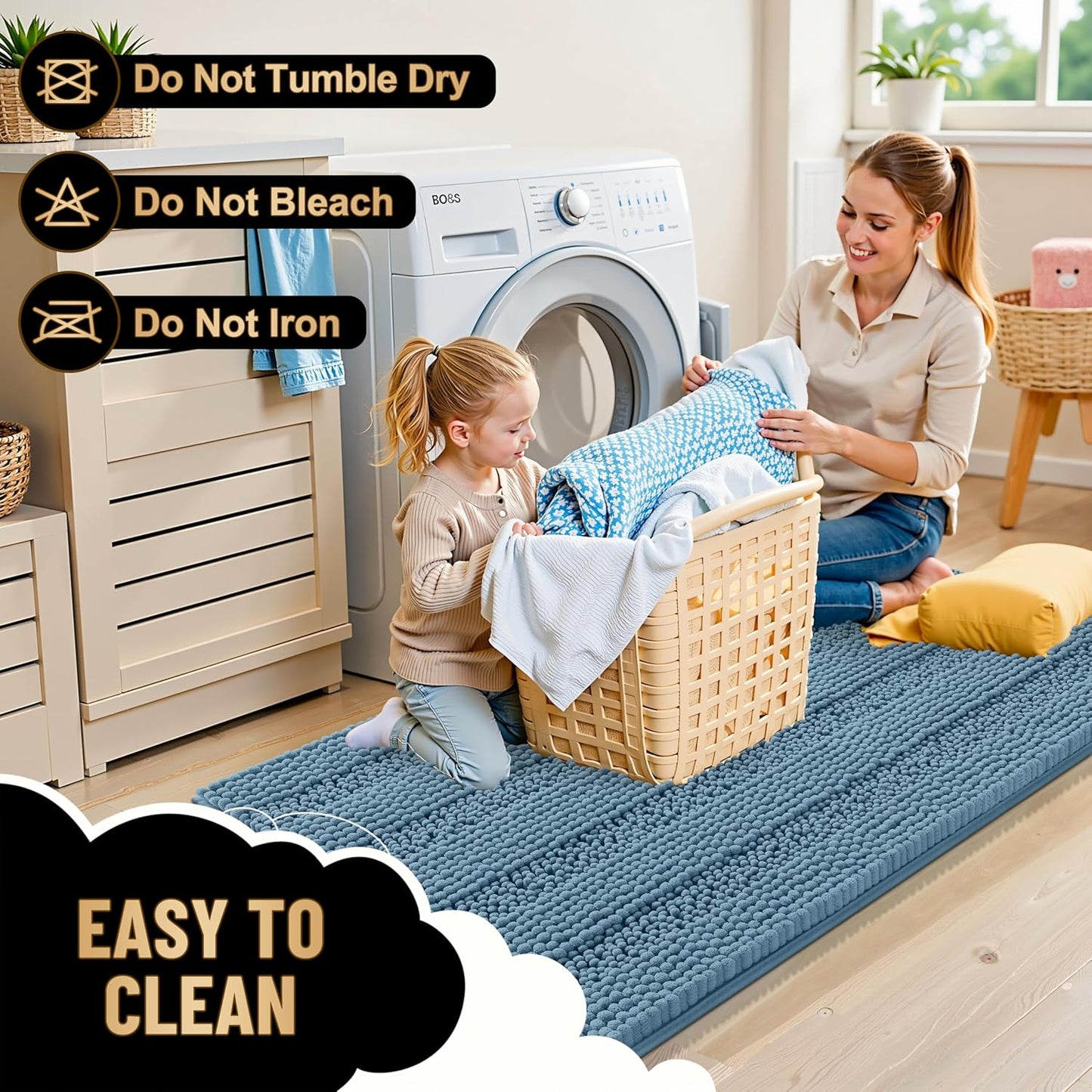 OLANLY Thick Bathroom Rugs 30x20, Extra Soft Absorbent Chenille Striped Bath Rugs, Rubber Backing, Machine Wash Dry, Bath Mats for Bathroom Floor, Tub and Shower, Home Decor Accessories, Airy Blue