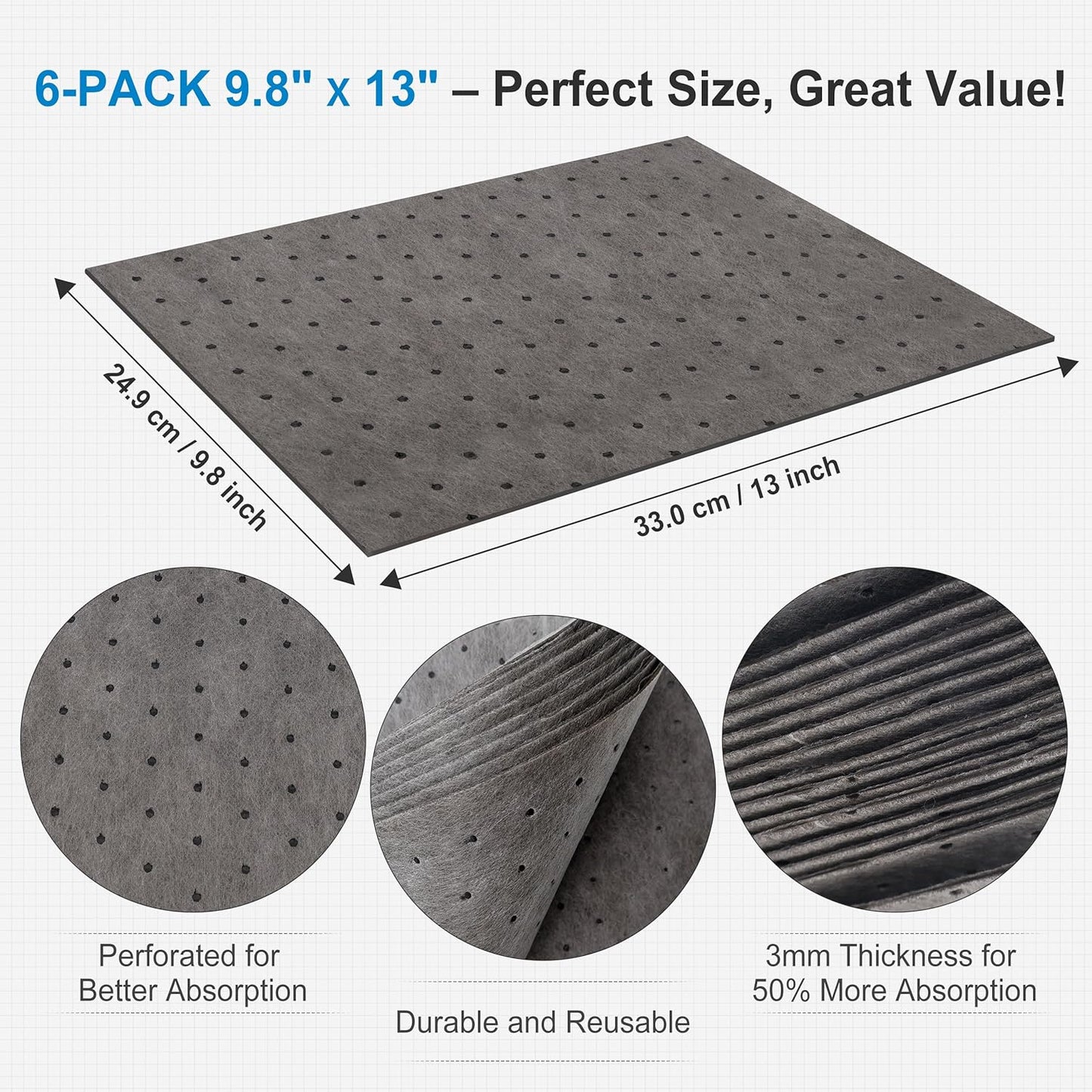 AAwipes Oil Absorbent Pads Universal for All Liquids Oil Spill Control Oil Absorbing Sheets for Garage, Car, Truck, Motorcycle Grey 100 Pack 9.8" X 13" OG1013-100