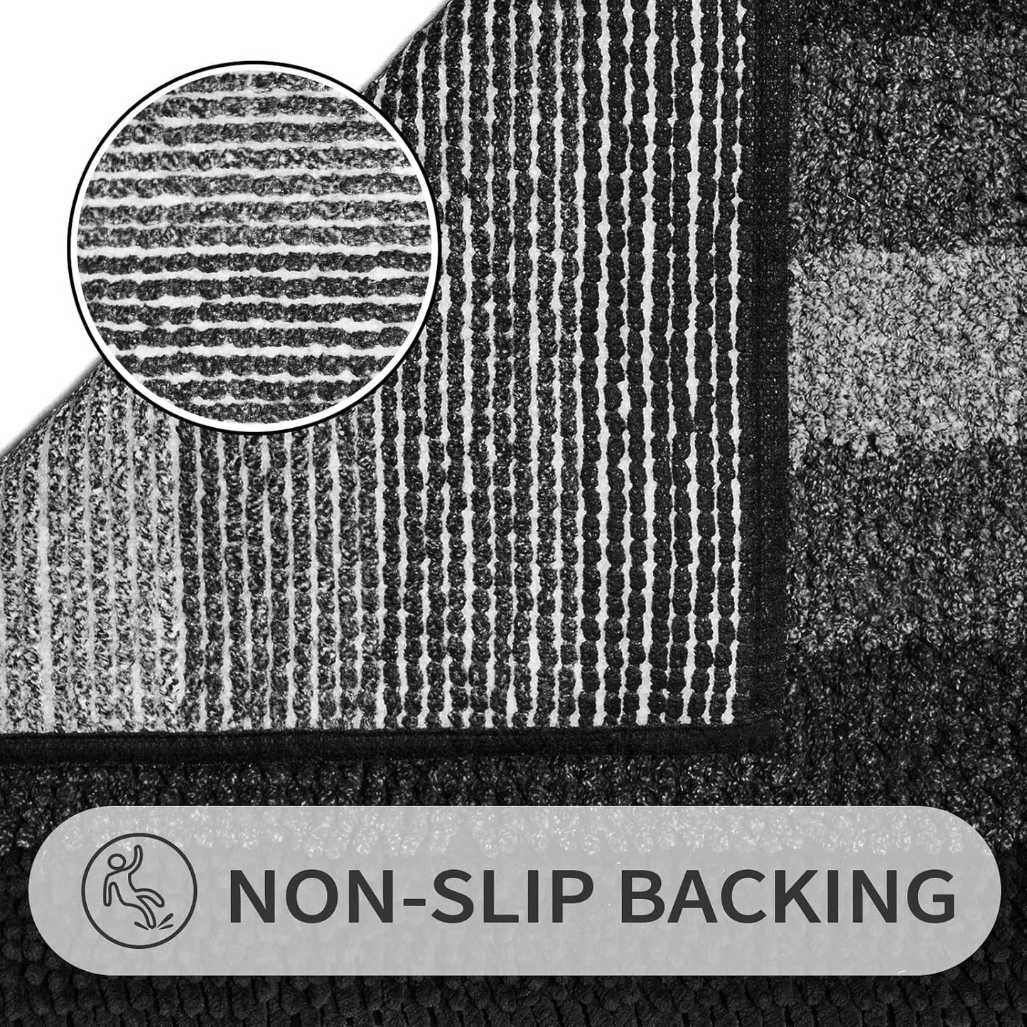 Gibelle Black Bathroom Rug Set 2 Piece, Chenille Non Slip Bath Mat Set, Absorbent Shower Rug and Bath Room Floor Mats, Quick Dry Bathmat Bathroom Decor Accessories for Tub, 16" x 24"