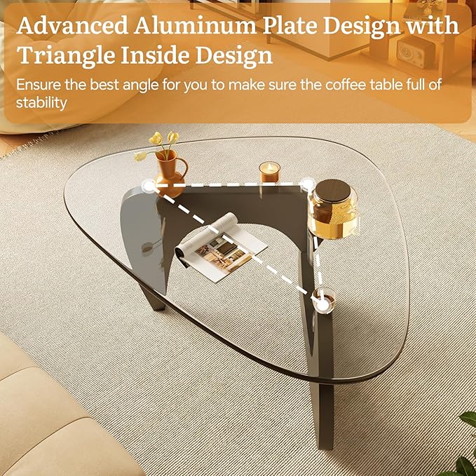 LUCKIIA Coffee Tables Glass Small Farmhouse Coffee Table Mid-Century Modern Wood Center Table for Living Room, Black Transparent, 36 Inch