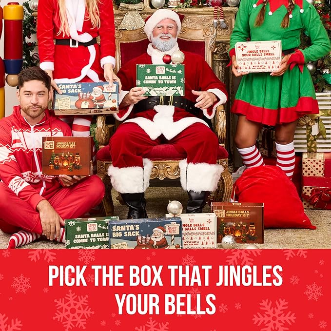Happy Nuts Holiday Anti Chafing Gift Box for Men with Comfort Powder, Body Wash & Christmas Ornament - Ultimate Men's Care Stocking Stuffer for Him & White Elephant Gift Idea