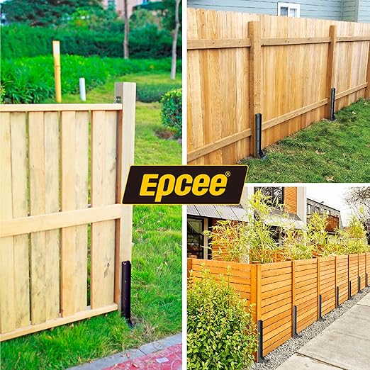 Epcee Heavy Duty Steel Fence Post Repair Stakes, Fence Post Anchor Ground Spike, for Repair Tilted/Broken Wood Fence Post (1 Pack/Black