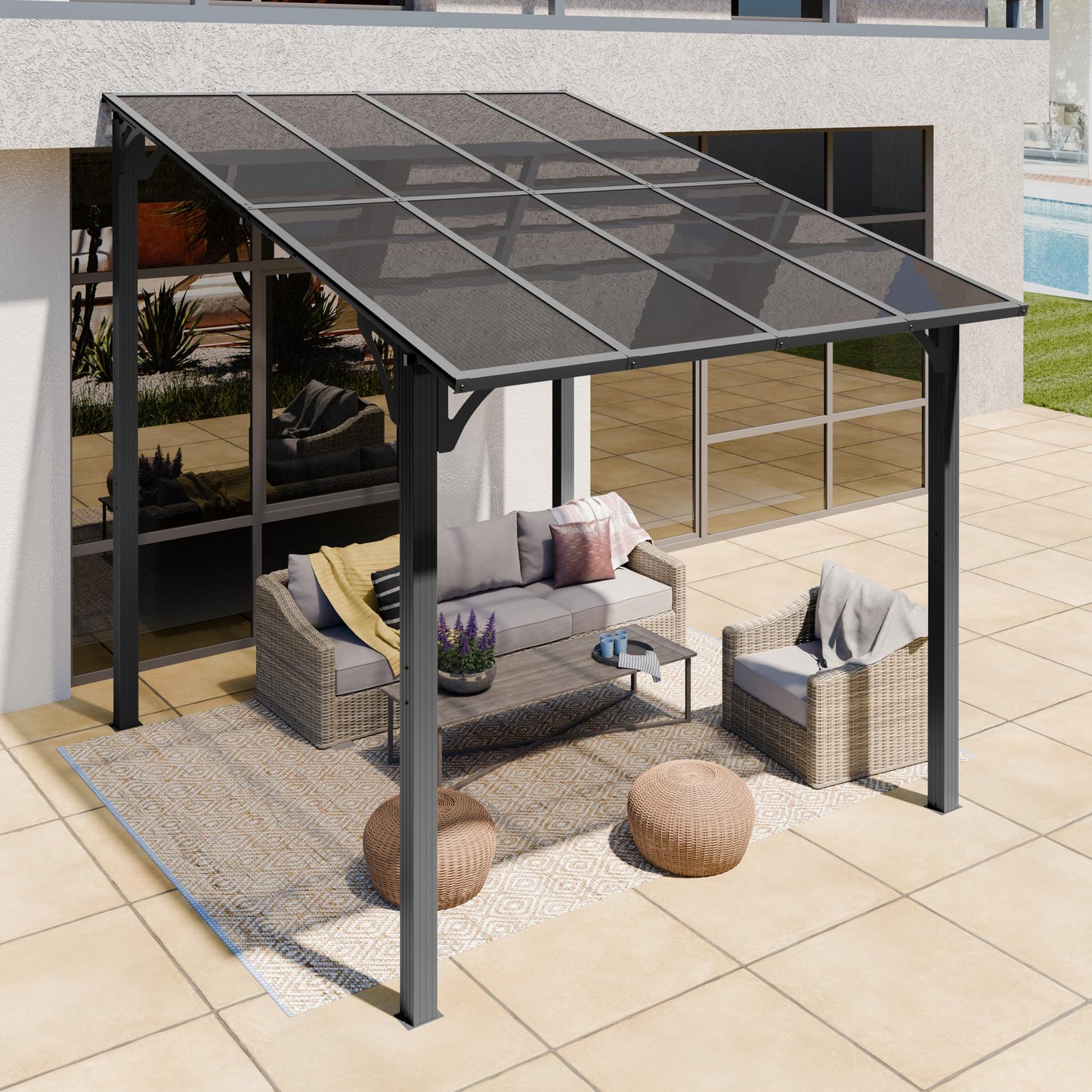 Shintenchi 10’x 8’ Gazebo for Patio,Hard Top Lean to Gazebo Pergola with UV Protection Roof,Large Wall-Mounted Heavy Duty Awnings for Patio, Decks, Backyard and More