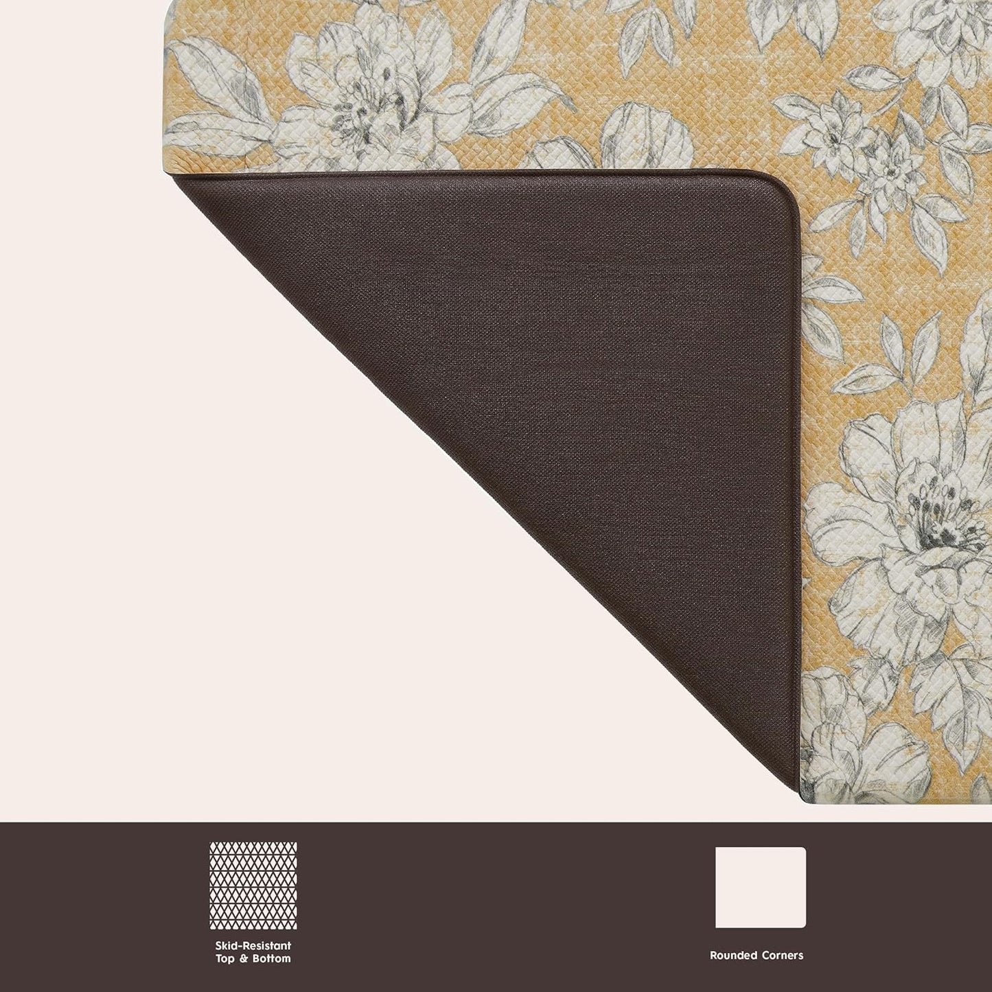Laura Ashley - Anti-Fatigue Kitchen Mat, Iris Floral Design, Stain, Water & Fade Resistant, Cooking & Standing Relief, Non-Slip Backing, Measures 17.5" x 48", Tawny Yellow Iris