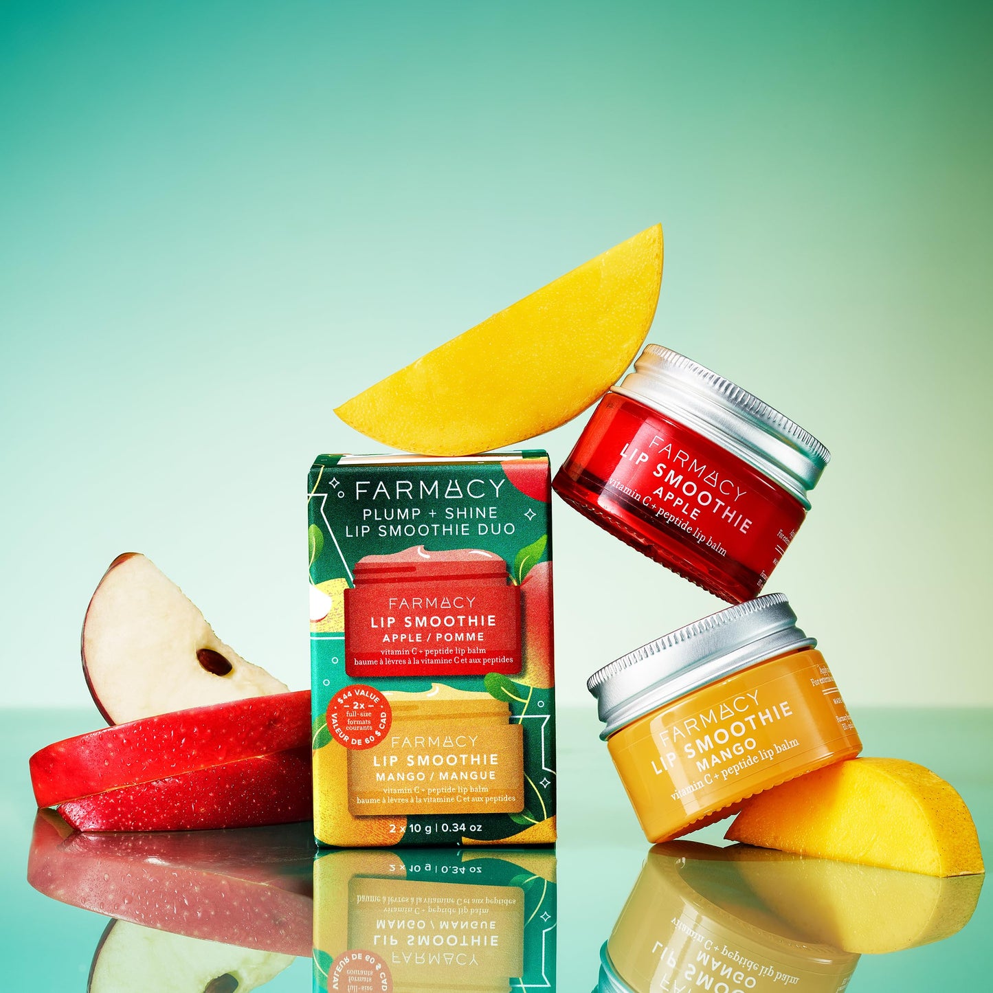 Farmacy Plump + Shine Lip Smoothie Duo - Peptide Lip Balm - Lip Moisturizer & Plumper with Vitamin C - Apple & Mango with High G
