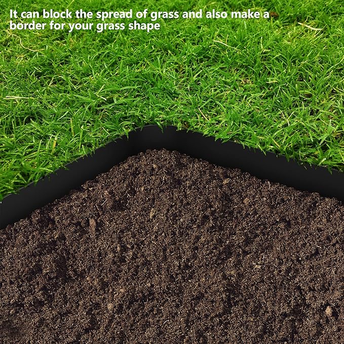 Watayo 30 FT Grass Barrier Landscape Edging Coil - 5 inch Depth Terrace Board Edging - Flexible Garden Bed Weed Barrier for Lawn Area Backyard Driveway Path Sidewalk
