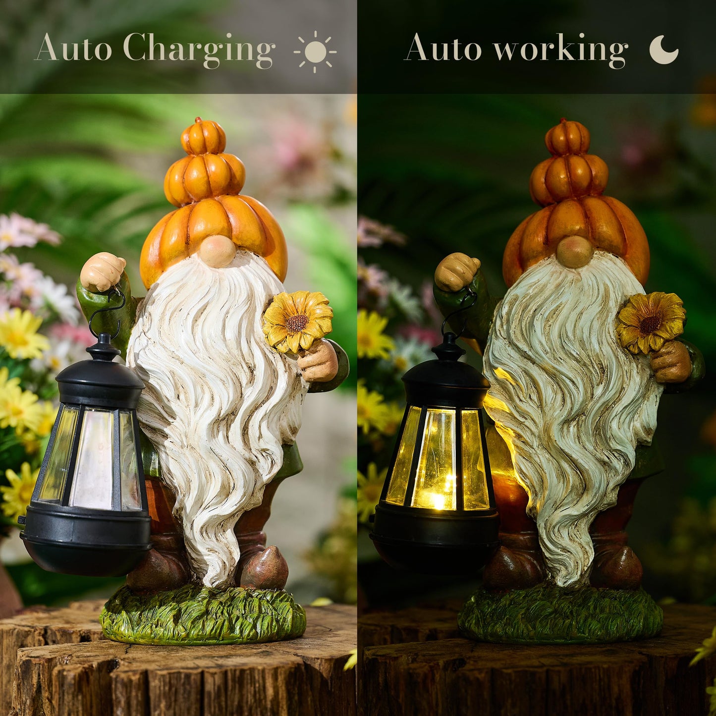 TERESA'S COLLECTIONS Fall Decor, Pumpkin Gnomes Decoration, Autumn Gnome Holding Lantern with Solar Lights, Waterproof Fall Gnomes Resin Outdoor Fall Decor, Fall Gift Outdoor/Indoor