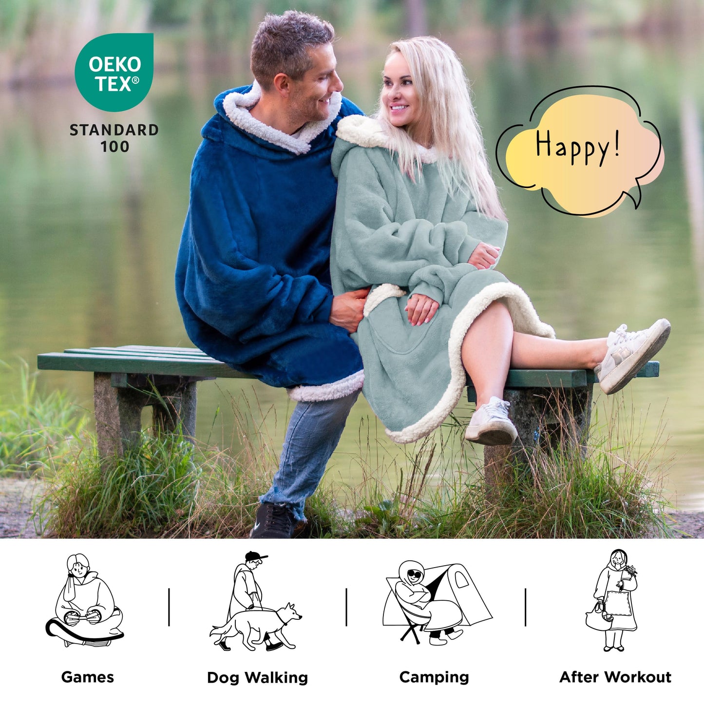 Bedsure Blanket Hoodie, Wearable Blanket for Adults & Kids as Gifts for Women Men, Birthday Gifts for Women Mom Girl Sherpa Oversized Hoodie, Light Green, Standard