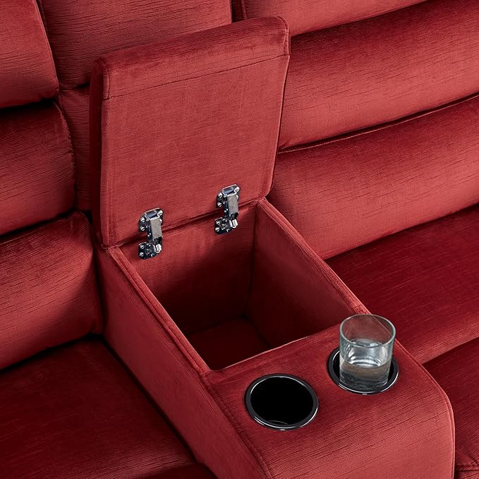 MCombo 73.8'' Wall Hugger Power Loveseat Recliner, Reclining Loveseat with Console, Adjustable Headrest, USB Charge Ports, Cup Holders, for Living Room, RVs, Small Spaces, Fabric ST258M2 (Burgundy)