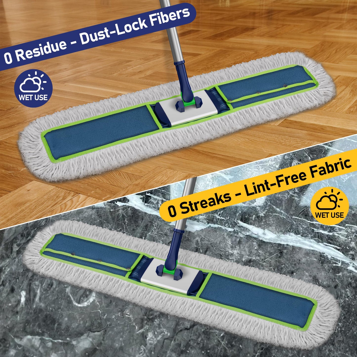 Enspoway 41" Commercial Dust Mop: Large Push Broom Wide Industrial Heavy Duty Hardwood Dry Sweeping Mop with 2 Pads Long Handle for Janitor Indoor Warehouse Gym Cleaning