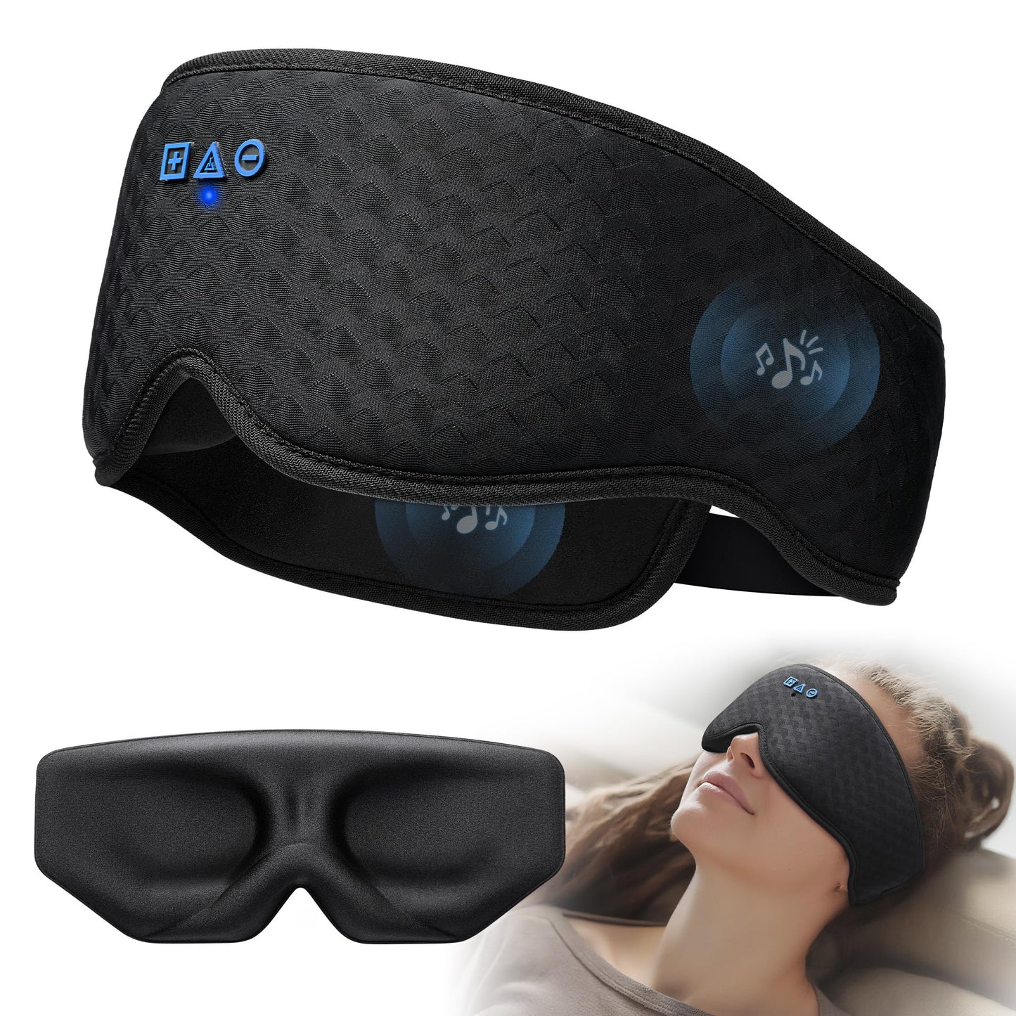 Sleep Mask with Bluetooth Headphones: 100% Blackout, 3D Zero-Pressure Eye Cups, Noise-Reducing Immersive Sound for Sleeping, Adjustable Speaker Fit, Bluetooth 5.4, Detachable Design, Travel Relaxation