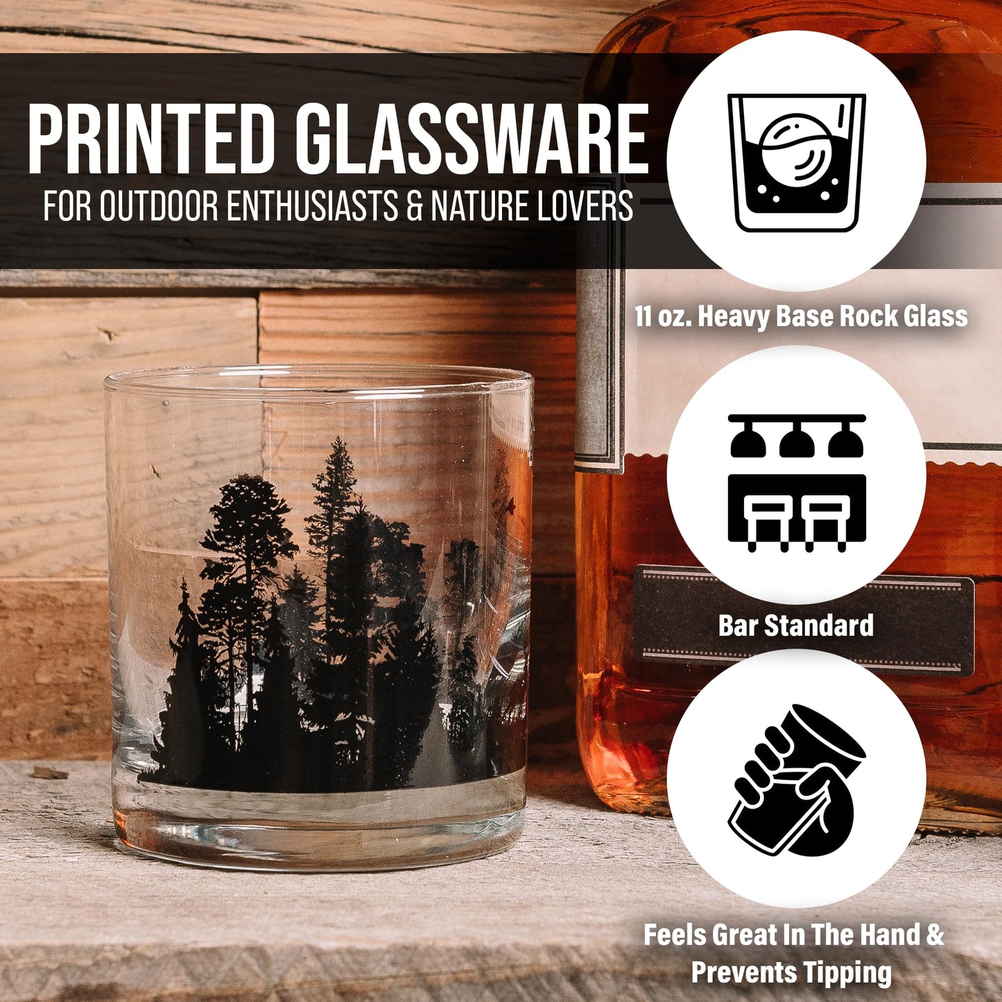 Black Lantern Whiskey Glasses - Unique Themed Cocktail & Everyday Use Drinking Glasses, Perfect for Outdoor Enthusiasts & Nature Lovers - (One 11oz. Glass) Forest Animal Design