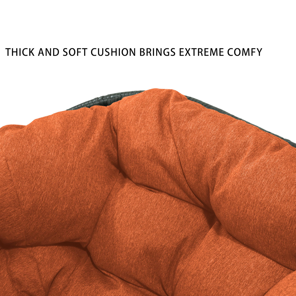 Outdoor Papasan Rocking Chair - Oversized Rattan Egg Chair with Thick Cushion, 330 lbs Capacity, Waterproof Wicker Lounge Chair for Patio, Porch, Living Room, Bedroom, Balcony & Garden (Orange)