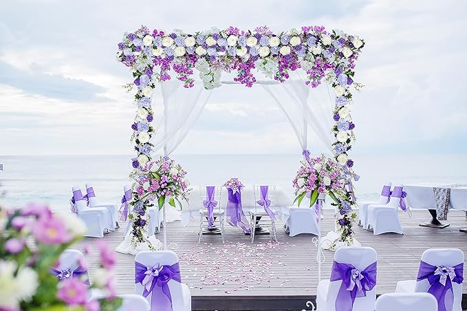 DearHouse Artificial Peony Flower Garland - 6ft Silk Peony Garland with White Purple Flowers for Wedding Party Table Decoration