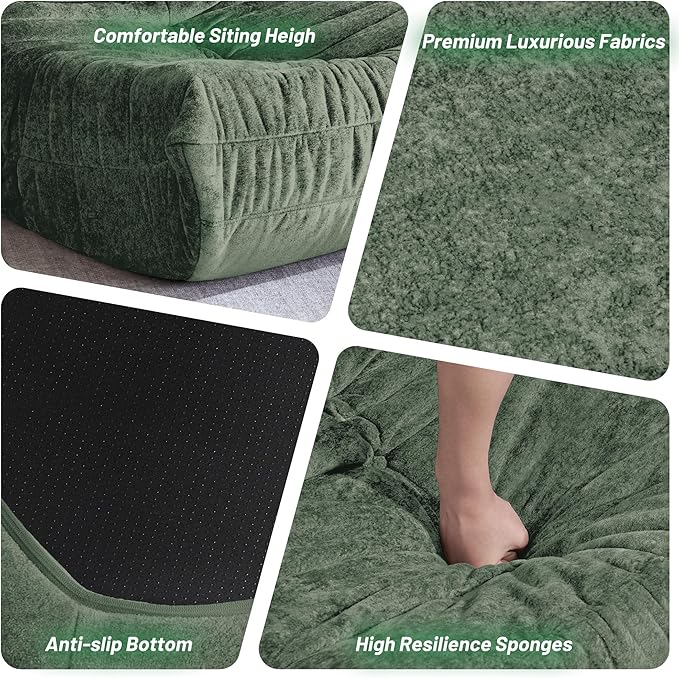 HABUTWAY Bean Bag Chair, Giant Bean Bag Chairs for Adults, Bean Bag Sofa with Filler Faux Fur, Memory Foam Bean Bag Couches Fireside Lazy Sofa for Living Room, Bedroom, Office (Green)
