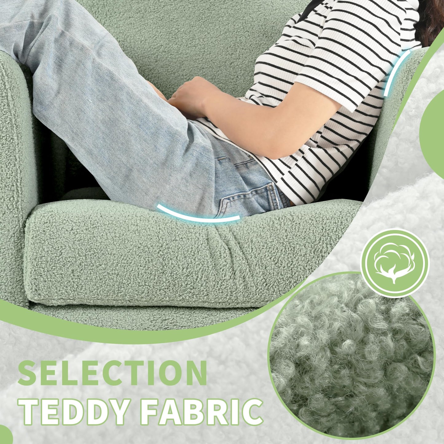 QKFF Barrel Accent Chair with Back Pillow, Large Teddy Upholstered Armchair with Solid Wood Legs Modern Reading Chairs for Living Room Bedroom