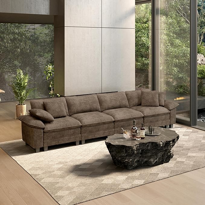 HERA'S HOUSE 158" Modular Sectional Sofa, Oversized Couches for Living Room, Comfy Cloud Couch 4-Seater Deep Seat Sofa with Throw Pillow, Chenille Taupe