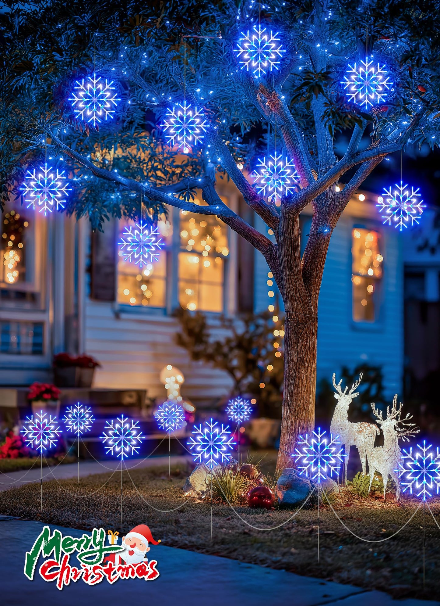 Brightown Large Snowflake Pathway Lights,Total 20-Pack 34" Outdoor Snowflake Christmas Lights Decor for Yard, 8 Modes Sidewalk Marker Stake for Driveway Walkway, IP44 Waterproof, Blue and White