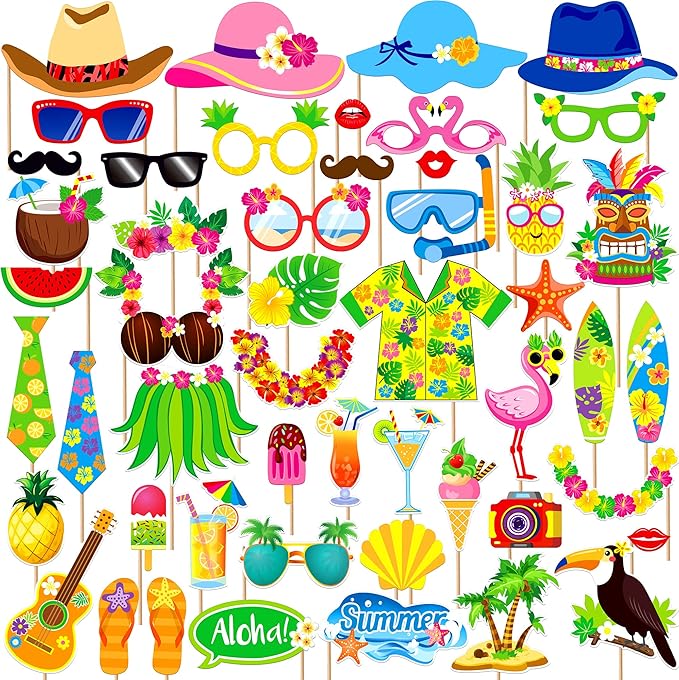 KatchOn, Tropical Hawaiian Photo Booth Props - Pack of 50 | Luau Party Decorations | Luau Photo Booth Props for Hawaiian P...