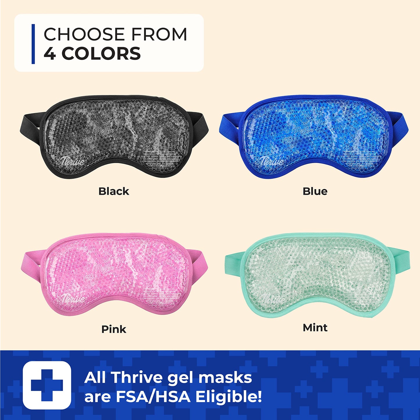 Thrive Gel Bead Eye Mask - Heat & Cold Therapy for Migraine Relief, Cold Compress for Facial Puffiness & Dark Circles, Reusable Sleep Mask for Eye Care, Azure