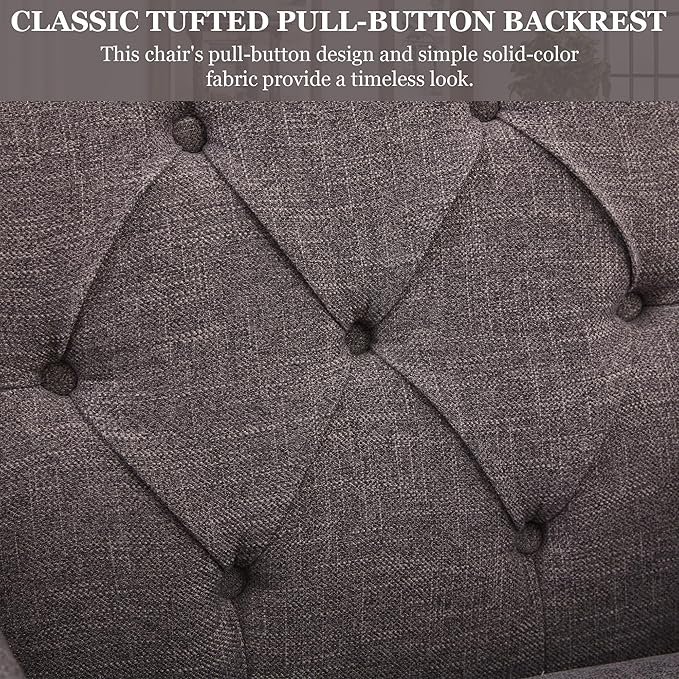 HUIMO Tufted Club Chair Set of 2 with Lumbar Pillow,Accent Chair Upholstered Button Armchair, Linen Fabric Sofa Chairs for Bedroom, Living Room, Mid Century Modern with Reading Chair (2, Gray)