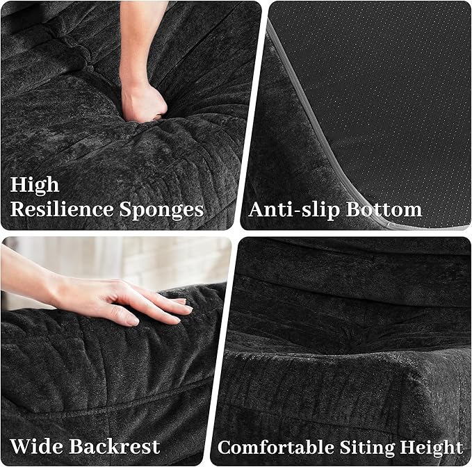 HABUTWAY Bean Bag Chair, Memory Foam Bean Bag Chairs for Adults, Fireside Corner Chair Lazy Floor Corner Sofa for Living Room, Bedroom, Dorm, Office (Black)