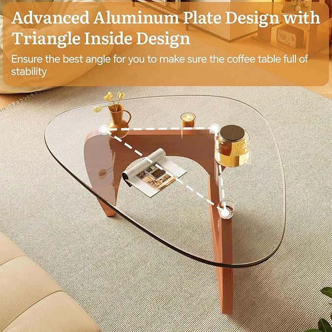LUCKIIA Coffee Tables Glass Small Farmhouse Coffee Table Mid-Century Modern Wood Center Table for Living Room, Walnut Transparent, 36 Inch