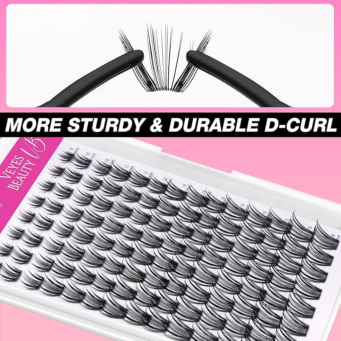 VEYESBEAUTY Lash Clusters Individual Eyelash Extensions Thin & Invisible Band DIY False Eyelashes for Self-application Newbie's Five-Second Series Wispy Lash Tray, Crown 8-16mm Mixed Length