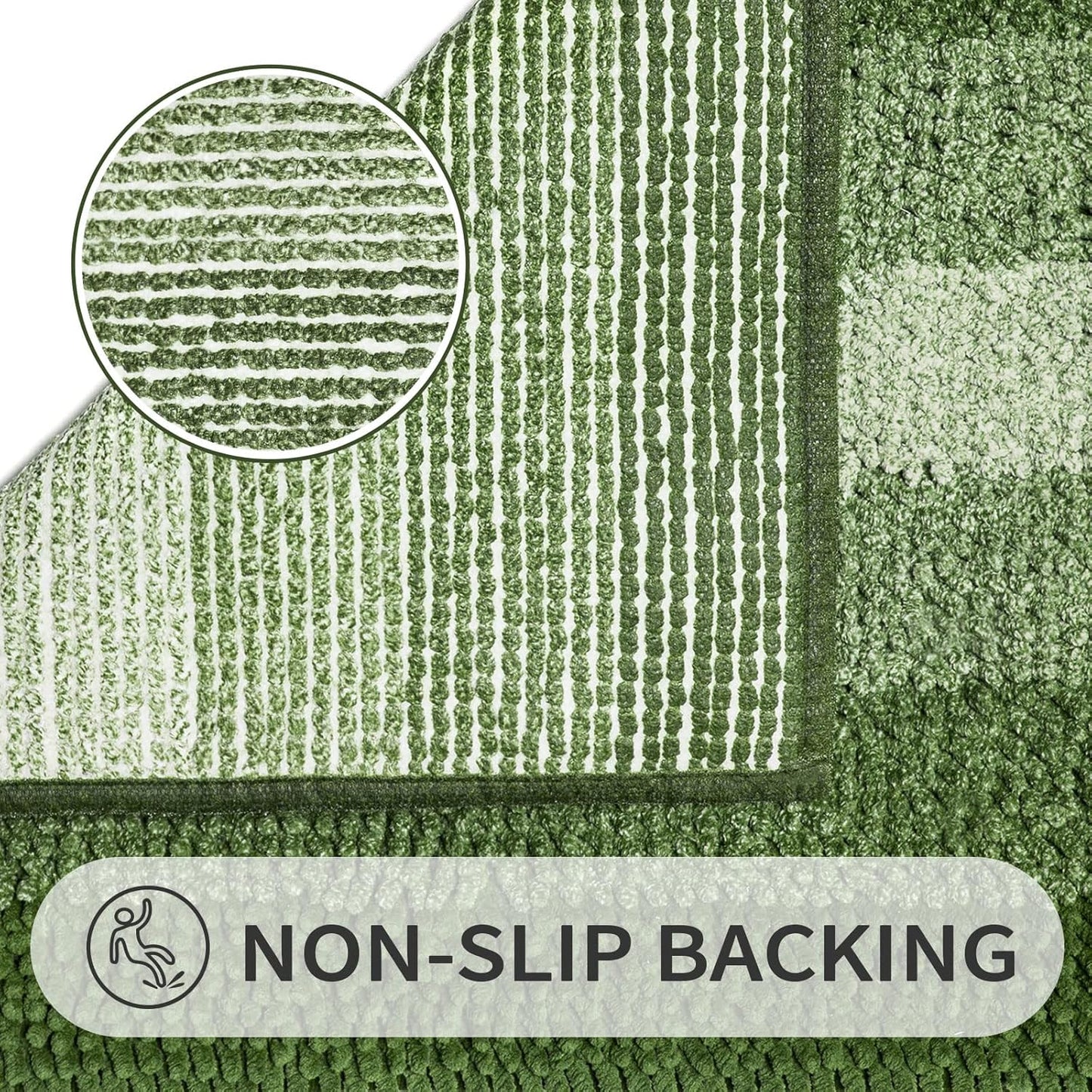 Gibelle Green Bathroom Rug Set 2 Piece, Chenille Non Slip Bath Mat Set, Absorbent Shower Rug and Bath Room Floor Mats, Quick Dry Bathmat Bathroom Decor Accessories for Tub, 16" x 24"