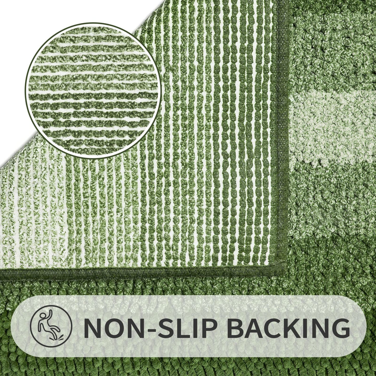 Gibelle Green Bathroom Rug Set 2 Piece, Chenille Non Slip Bath Mat Set, Absorbent Shower Rug and Bath Room Floor Mats, Quick Dry Bathmat Bathroom Decor Accessories for Tub, 16" x 24", 20" x 32"