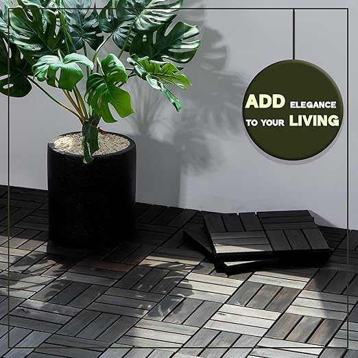 VICTORY RELAX Acacia Wood Decking Tiles 27PCS - Easy Snap Interlocking Deck Tiles for Patio Poolside Balcony Decor - All Weather Waterproof Flooring for Indoor & Outdoor (Round Joints)