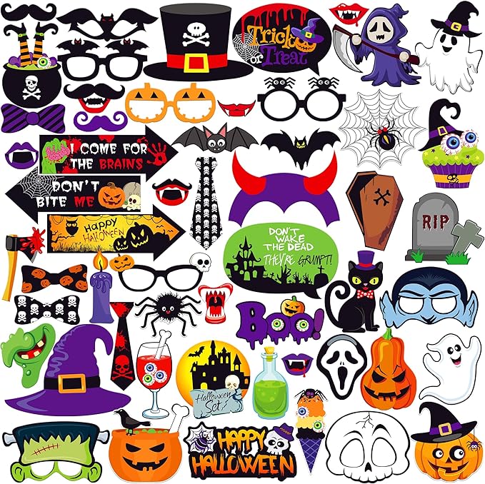 KatchOn Halloween Photo Booth Props - 56 Pack | Hocus Pocus Witch Photo Booth Props