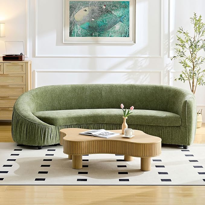 KEIKI 92" Oversized Curved Shaped Upholstered Modular Sectional Sofa, Minimalist 4-Seater Couch with Seat Cushions and Ergonomic Backrest, No Assembly Required, for Apartment, Living Room, Green