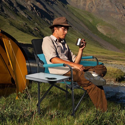 VILLEY Heavy Duty Directors Chair, Folding Camping Chairs, with Cooler Bag Portable Foldable Chair, for Camp Tailgating Lawn Picnic Fishing Beach, Supports 400 LBS, Blue