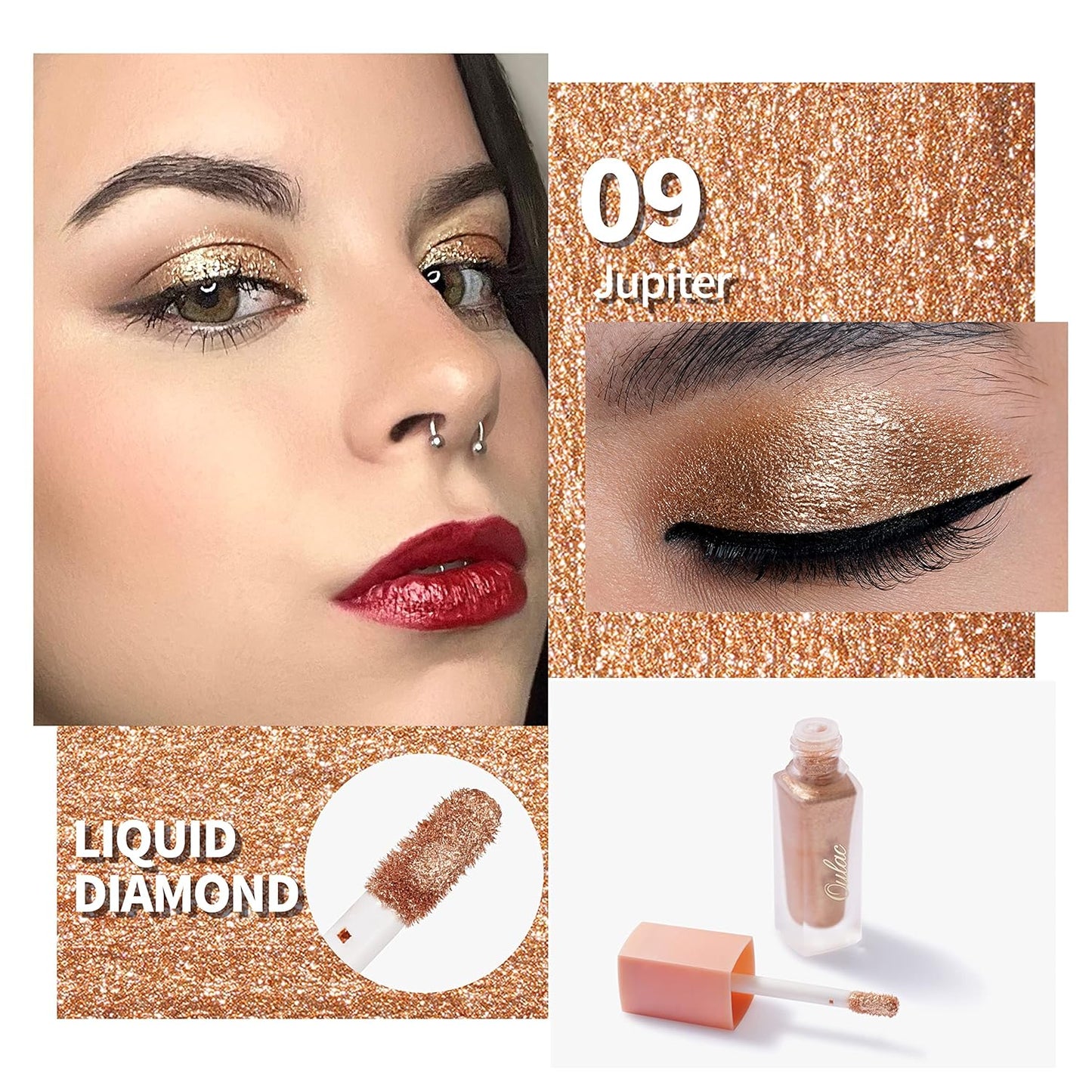 Oulac Liquid Eyeshadow: Metallic, Shimmery, Full Coverage, Vegan & Cruelty-Free. One-Swipe, Quick-Drying, Crease-Resistant Formula. (09)