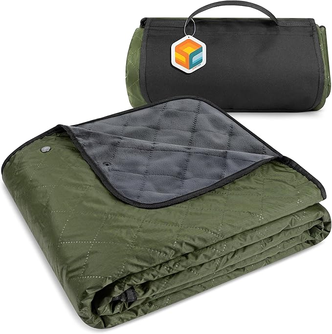 SUN CUBE Large Waterproof Camping Blanket, Fleece Quilted Stadium Blanket for Cold Weather, Windproof Foldable Outdoor Bla...
