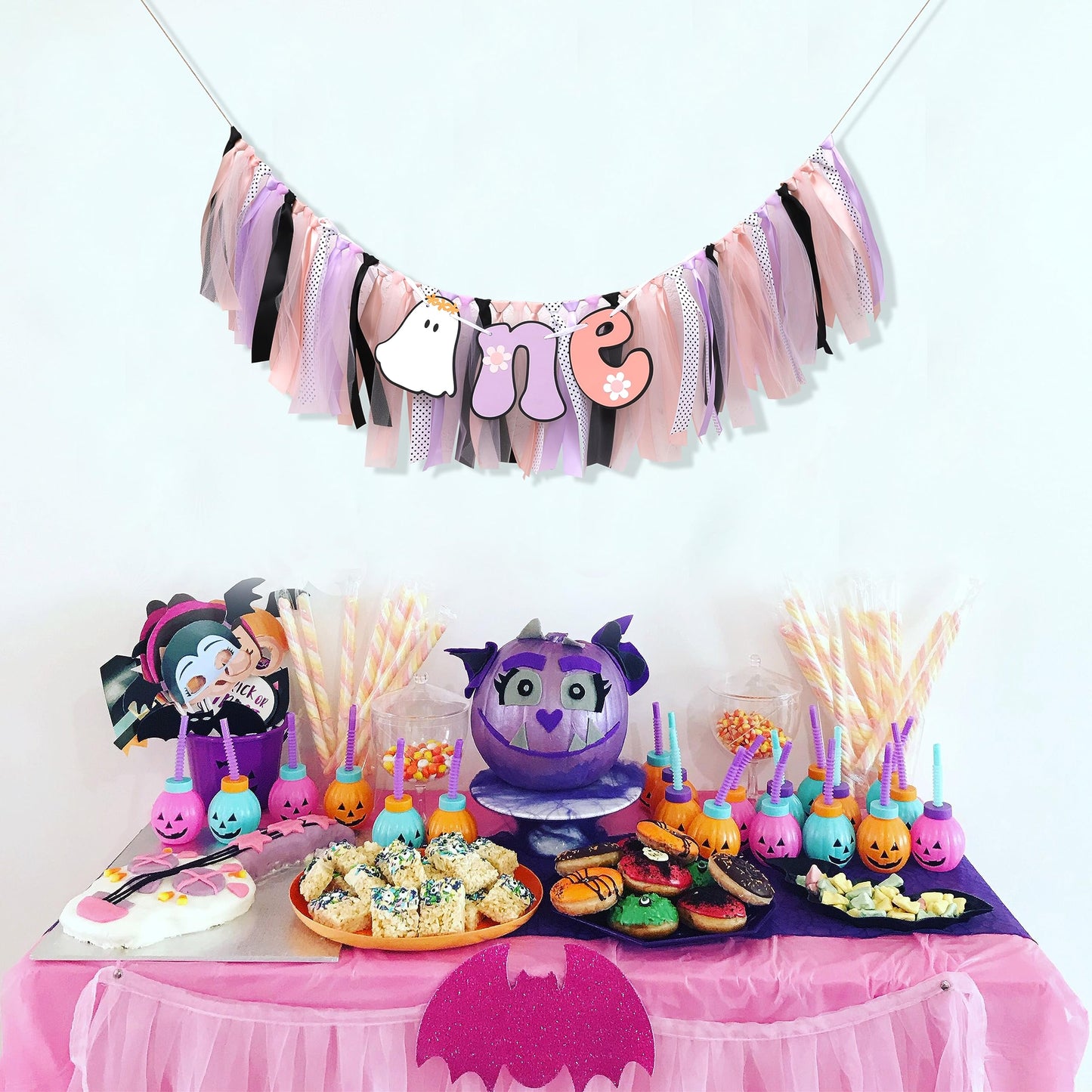 Spooky One Groovy Birthday Banner - 1st Birthday Party Decor, Happy Halloween, Boho 'Happy Boo Day' Garland