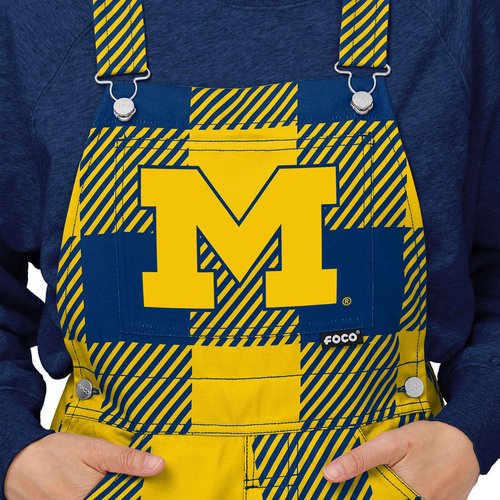 FOCO Michigan Wolverines NCAA Womens Plaid Bib Overalls - XL