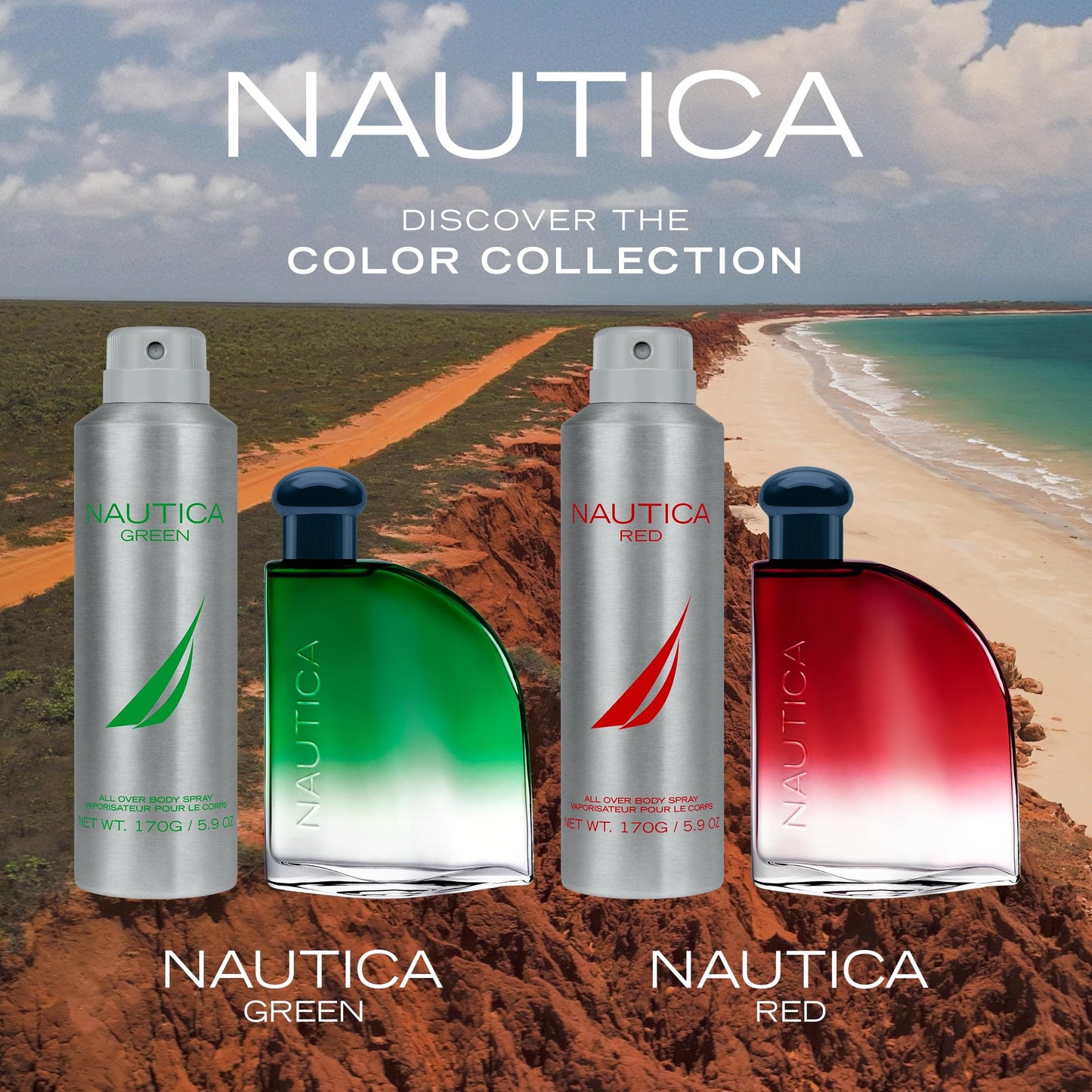 Nautica Color Green Deodorizing Body Spray for Men, Woody Fougere Fragrance, Notes of Ginger, Geranium and Vetiver, 6.0oz