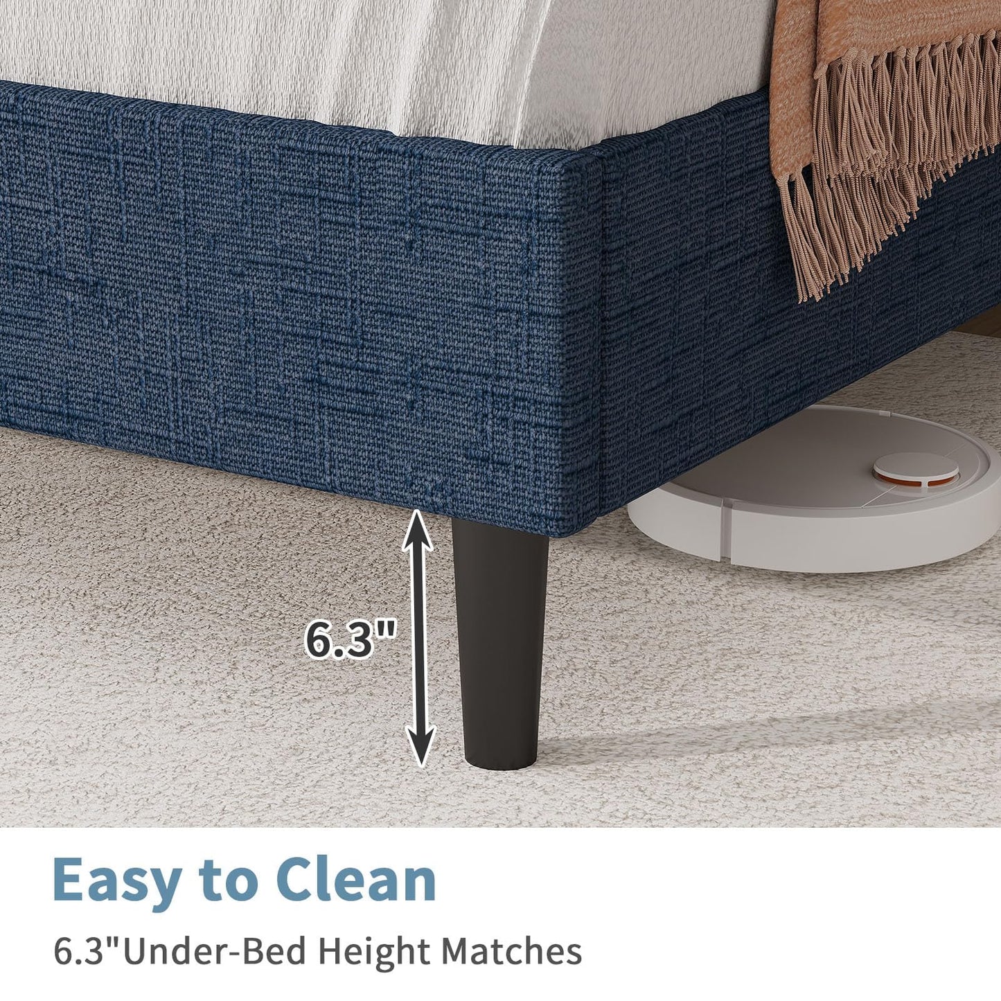 Twin Bed Frame with Headboard, Chenille Fabric Upholstered Platform Bed with Strong Wooden Slats, Kids Twin Bed Frame, No Box Spring Needed, Noise Free, Easy Assembly, Blue
