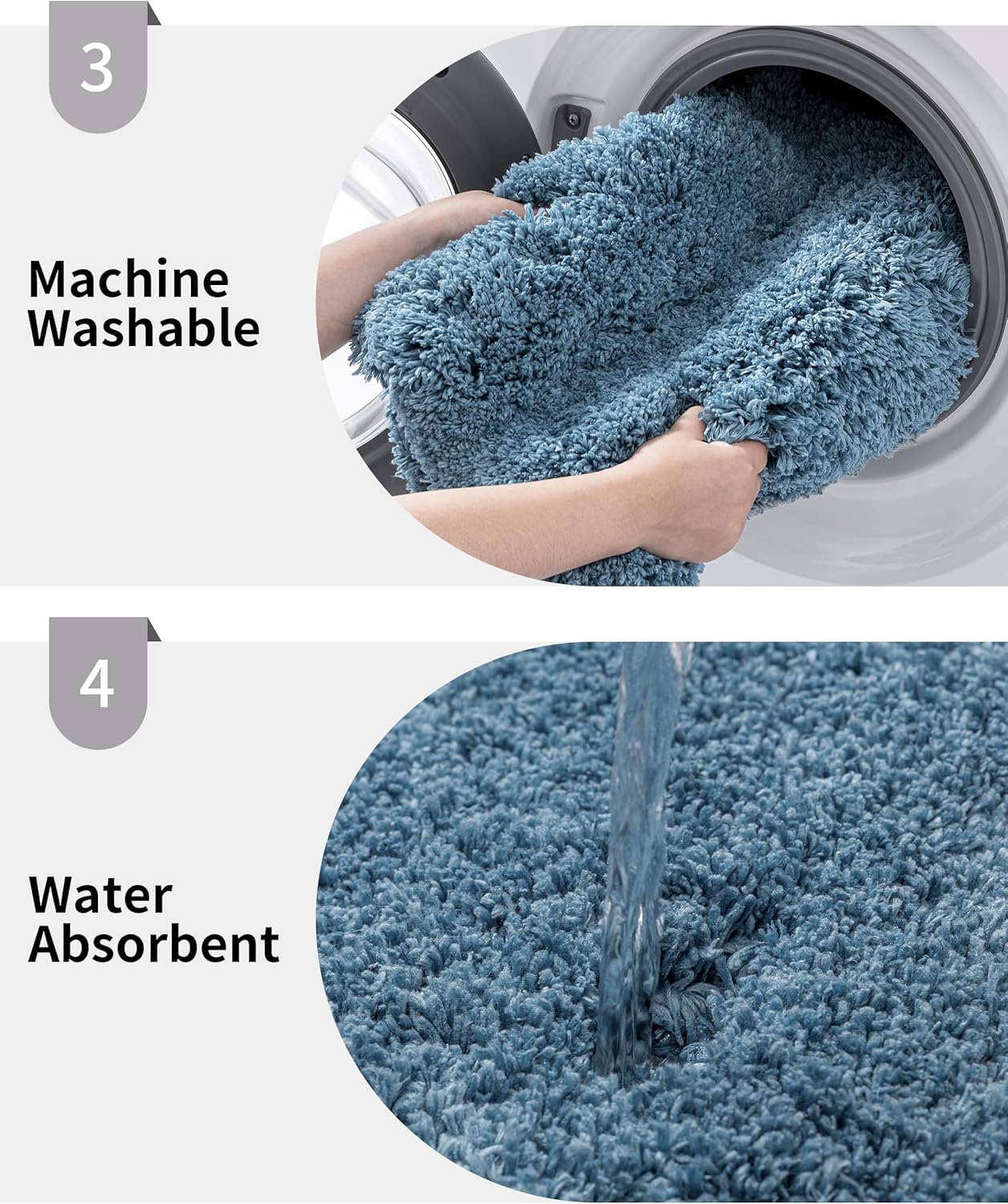 Blue Bathroom Rug 24x48 Non Slip Fluffy Bath Mat for Bathroom Floor Washable Plush Luxury Bath Rug for Tub Soft Shaggy Absorbent Shower Sink Mat