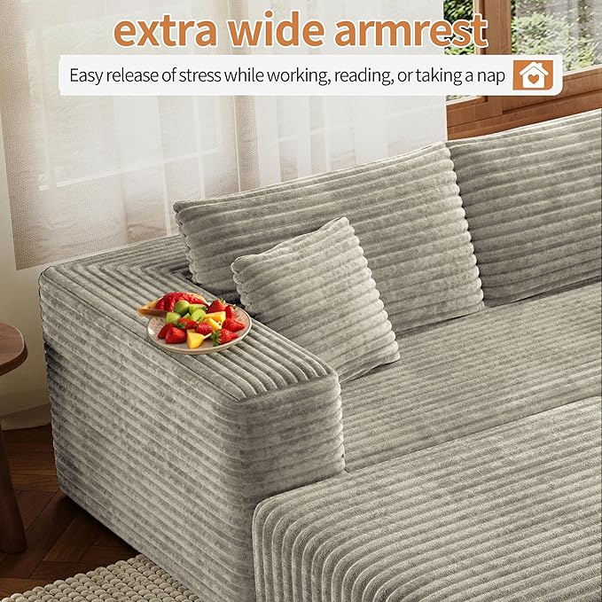 Fancyfire 108" Cloud Modular Sectional Couch with 2 Ottoman,Ultimate Comfort U-Shaped Deep Seat Sofa,Boneless Couch Upholstered 3-Seater Sofas for Living Room, No Assembly Required(Khaki)