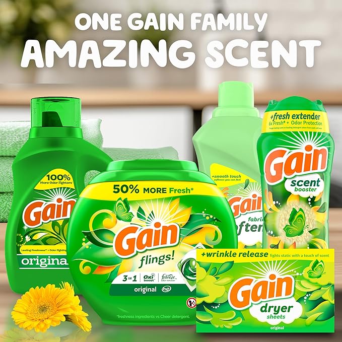Gain Flings Laundry Detergent Pacs, 76 Count, Original Scent, with Odor Defense, concentrated laundry soap pacs