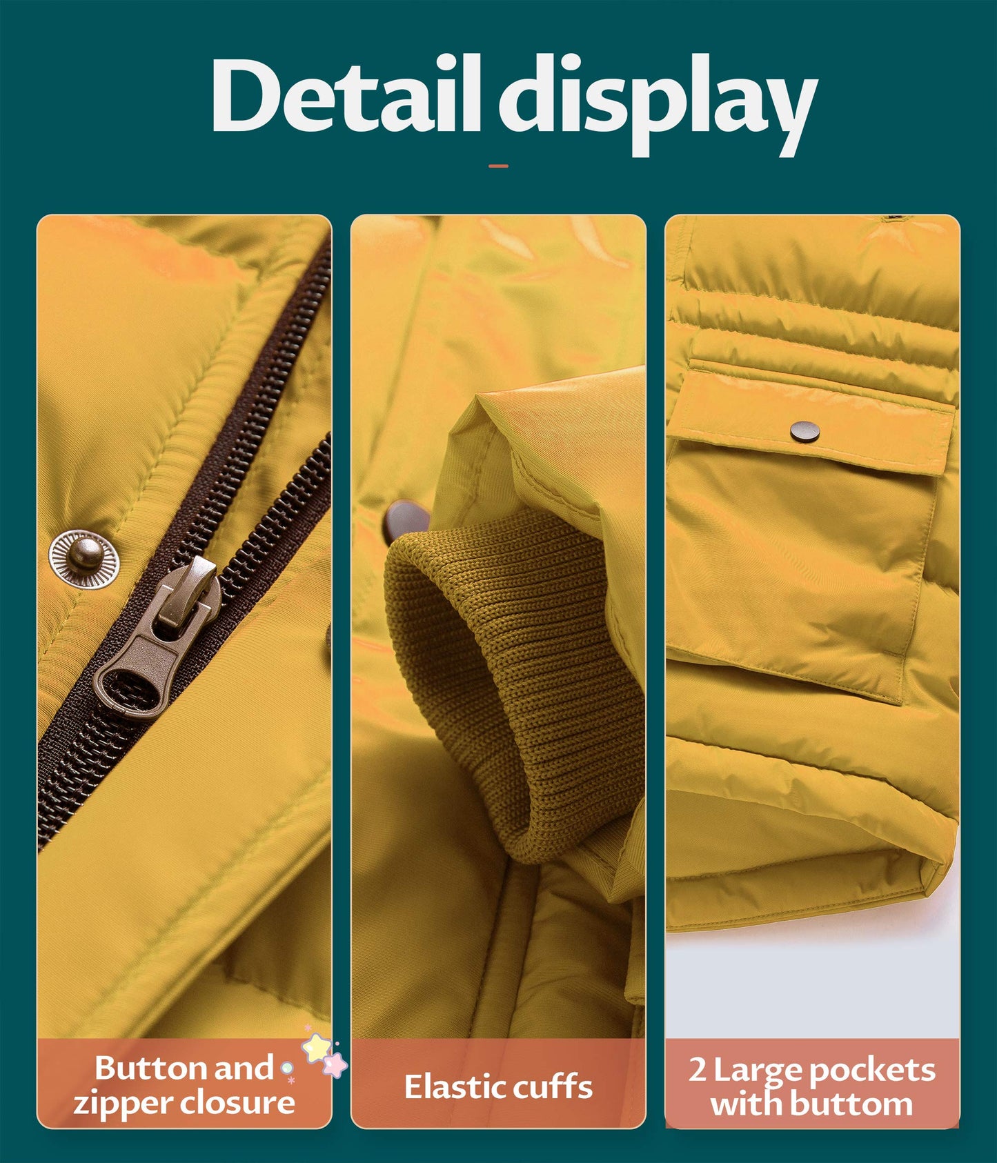 CREATMO US Boy's Winter Parka Water Resistant Hooded Puffer Fleece Lined Jackets Coats Yellow 6-7