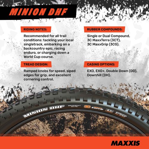 Minion DHF 27.5"x2.6" 3C MaxxTerra Tubeless MTB Tire EXO Puncture Protection Bundle with Cycle Crew Tire Lever