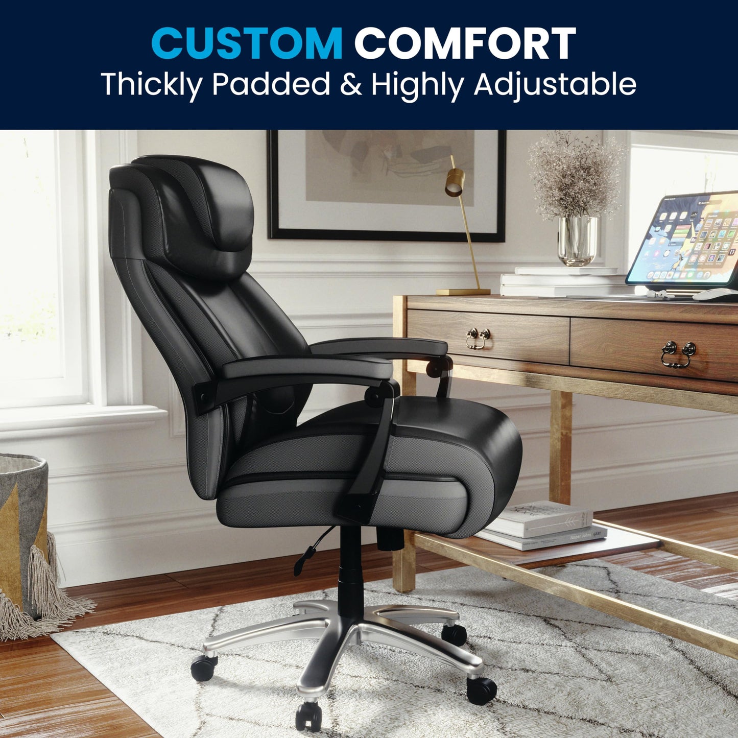 Flash Furniture Hercules Series High-Back Swivel LeatherSoft Office Chair, Ergonomic Executive Chair with Headrest and Adjustable Height, Black