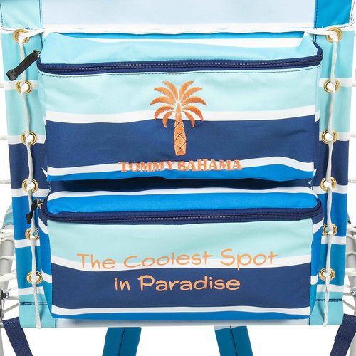Tommy Bahama Hi-Boy 17" Seat Height 4-Position Lace-Up Suspension Folding Backpack Beach Chair, Logo Stripe
