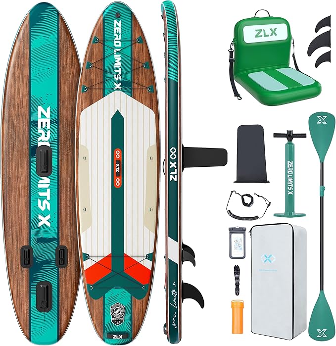 ZLX Inflatable Stand Up Paddle Board, 10'6" SUP Non-Slip Stable Deck Pad, Unique Center Fin, Premium Accessories, Portable...