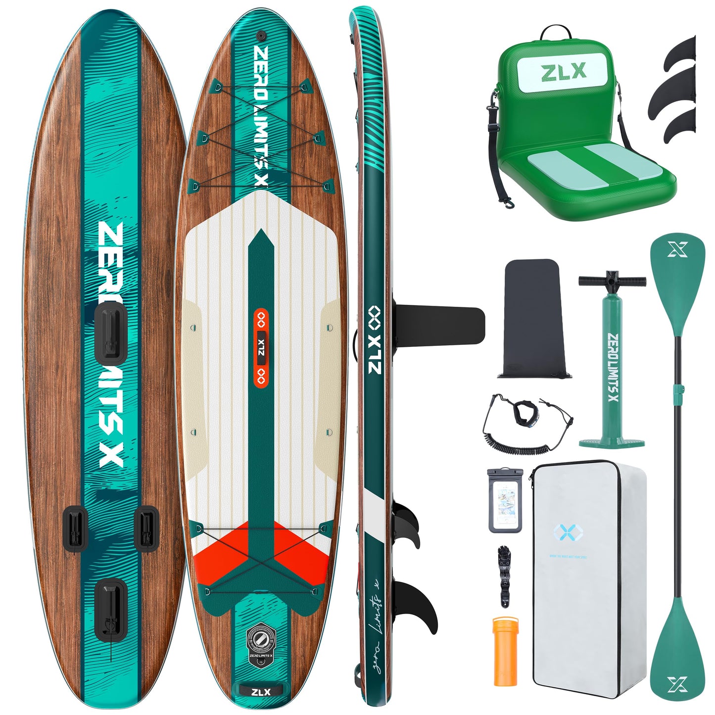 ZLX Inflatable Paddle Board with Seat, 10'6" Stand Up Paddleboard for Adults, Non-Slip Stable SUP, Unique Center Fin, Premium Accessories, Portable Blow Up Paddle Boards for Beginner, All Skill Levels
